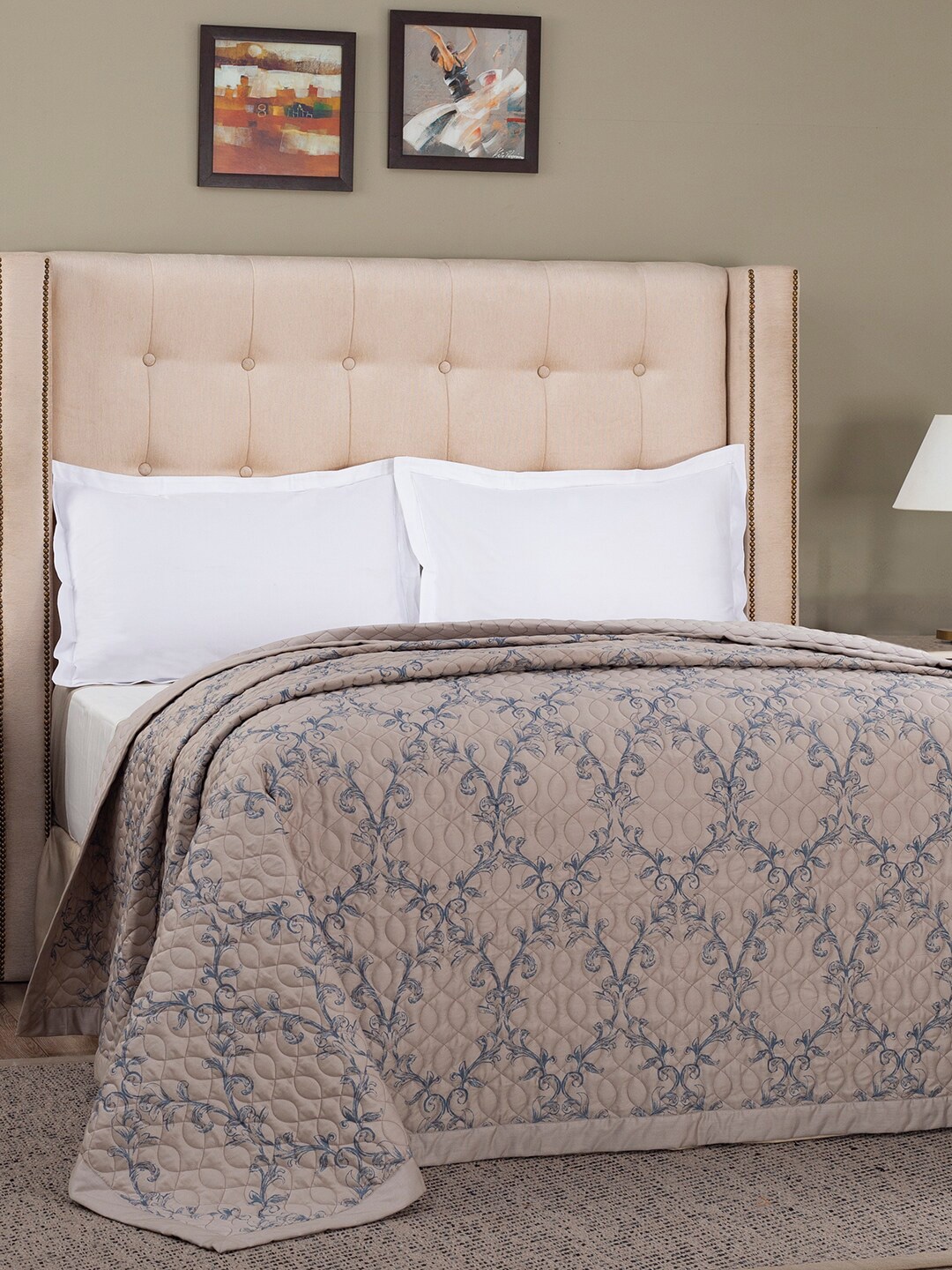 

MASPAR Brown & Blue Floral AC Room 110 GSM Double Bed Quilt