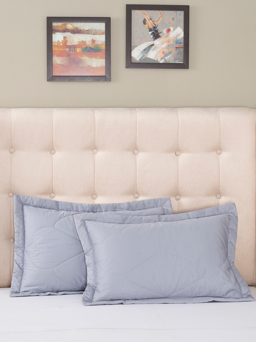 MASPAR Set Of 2 Blue Solid 100 GSM Cotton Pillow Covers