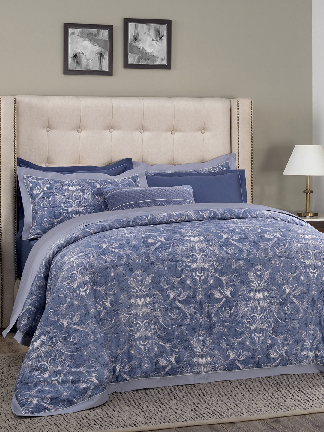 

Maspar Blue Vintage Grandeur Classic Prime Print 400TC Cotton 7Pc Duvet Cover Set