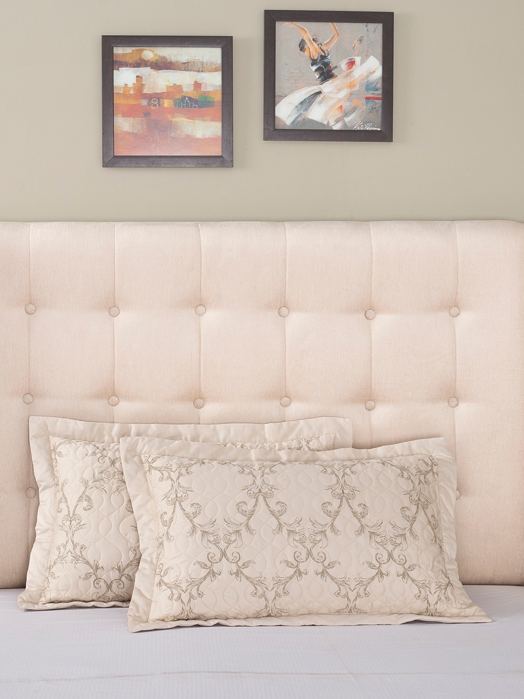 

MASPAR Set of 2 Vintage Jacquard Pure Cotton 100 GSM Pillow Covers, Beige