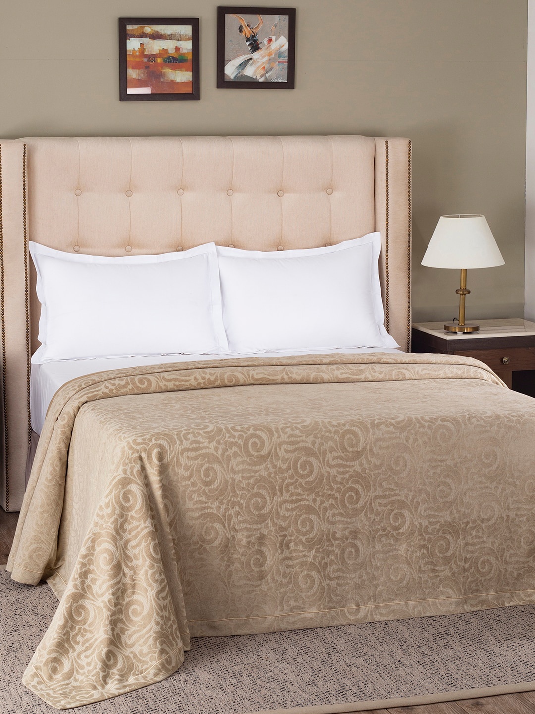 MASPAR Beige Jacquard 365 GSM Double Queen Bed Cover