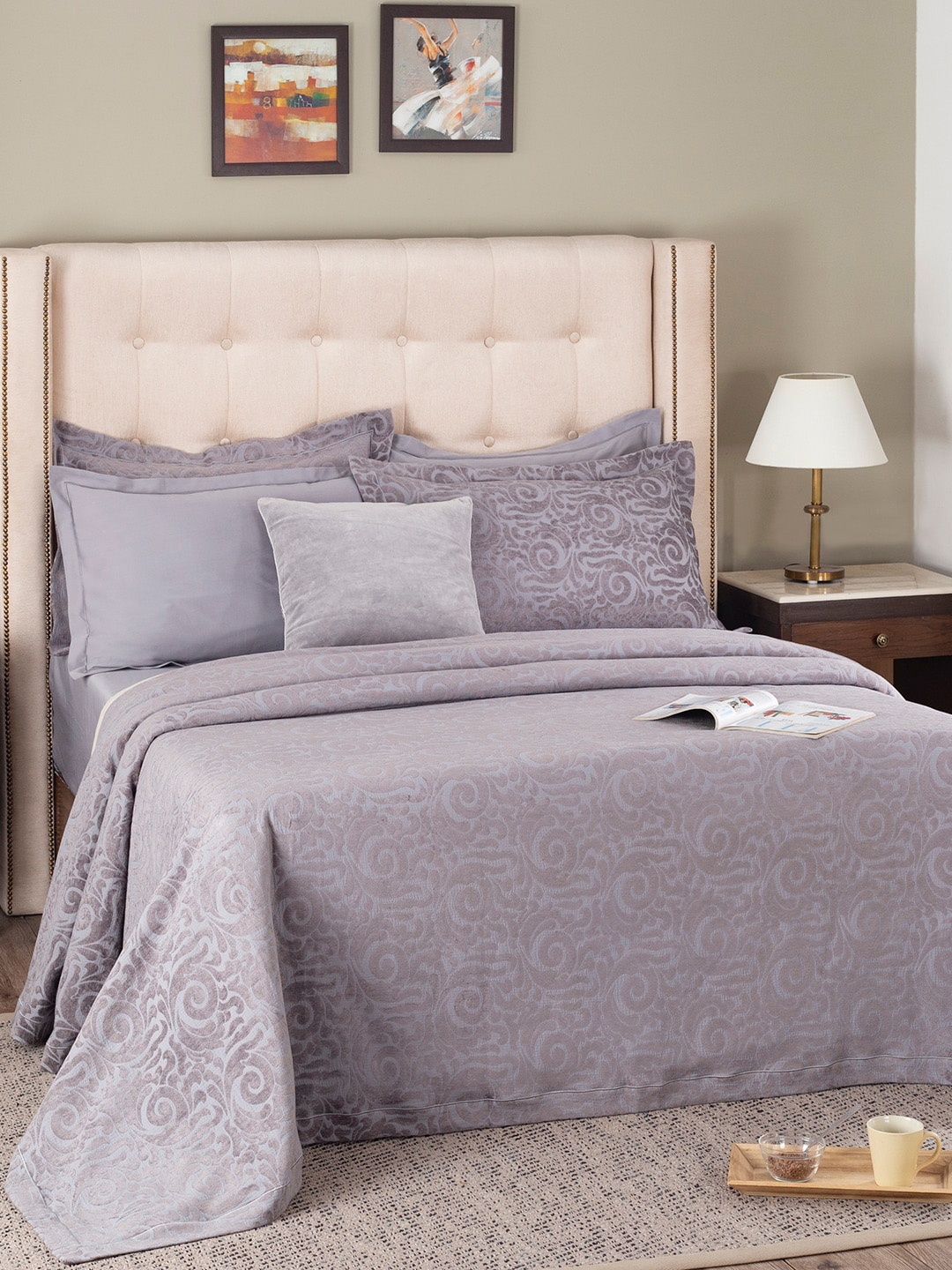 

MASPAR Grey Floral Double Queen Bedding Set
