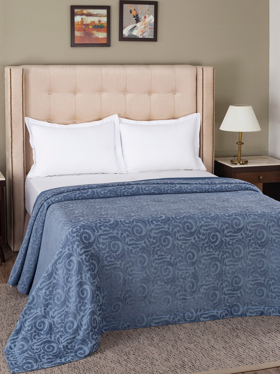 

Maspar Blue Classic Jacquard 365 GSM Polyester Double Bed Cover