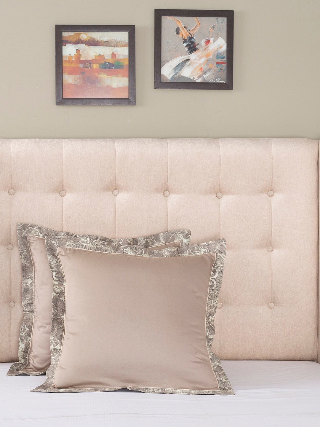 

MASPAR Set Of 2 Beige Cotton Vintage Grandeur Classic Prime Print 145 GSM Pillow Cover