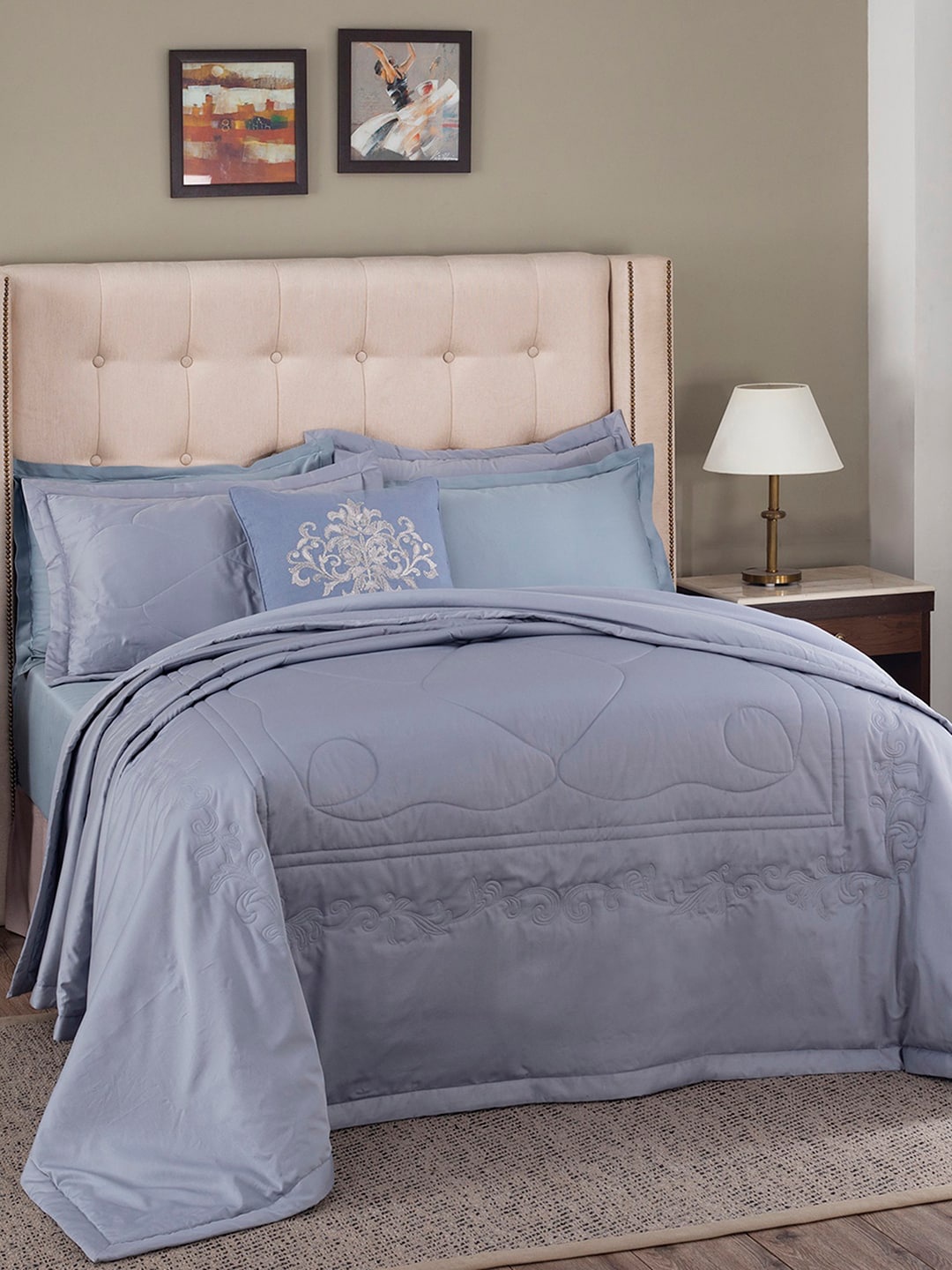 

MASPAR Blue Set of 7 Solid 100 GSM Cotton Bedding Set