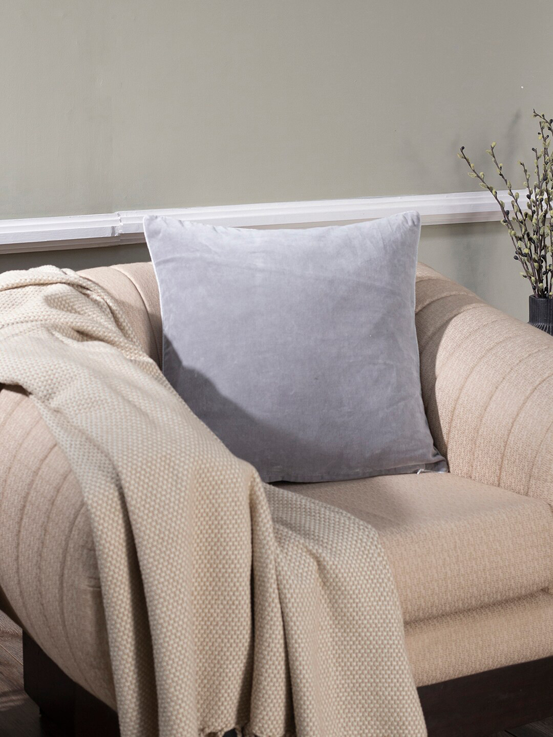 

MASPAR Grey Velvet Square Cushion Covers