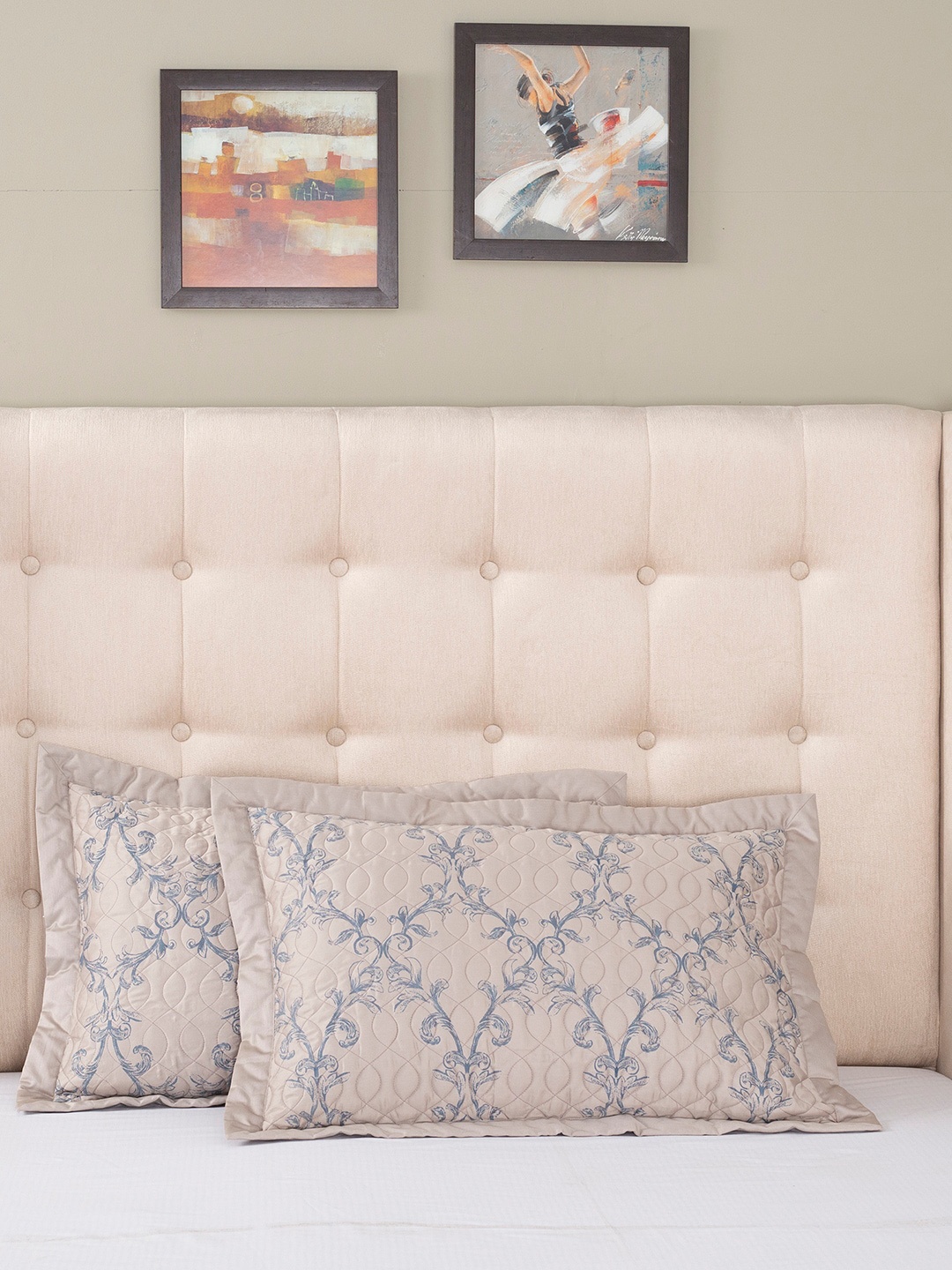 

Maspar Beige & Blue Ethnic Motifs 100 GSM Cotton 2 Pillow Shams