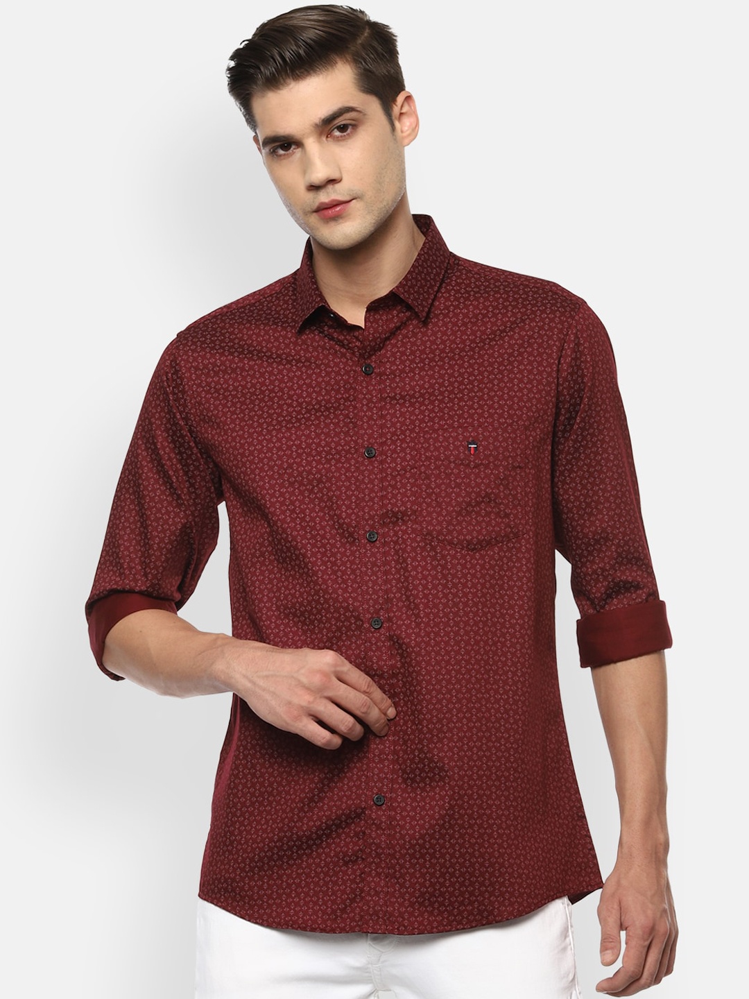 

Louis Philippe Sport Men Maroon Slim Fit Opaque Printed Casual Shirt