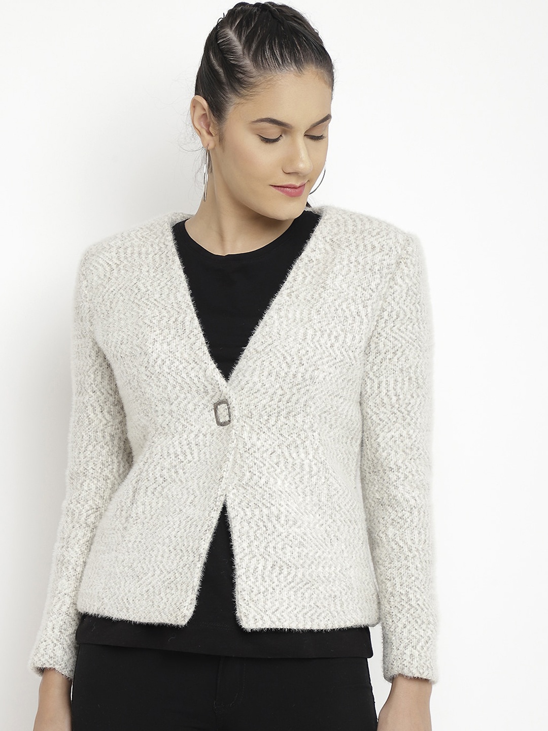 LEBORK Women White Solid Coat