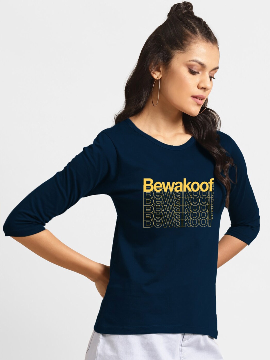 

Bewakoof Women Navy Blue Brand Logo Printed T-shirt