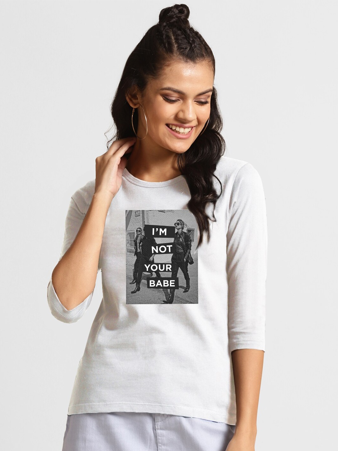 

Bewakoof Women White Pure Cotton Typography Printed Graphic T-Shirt