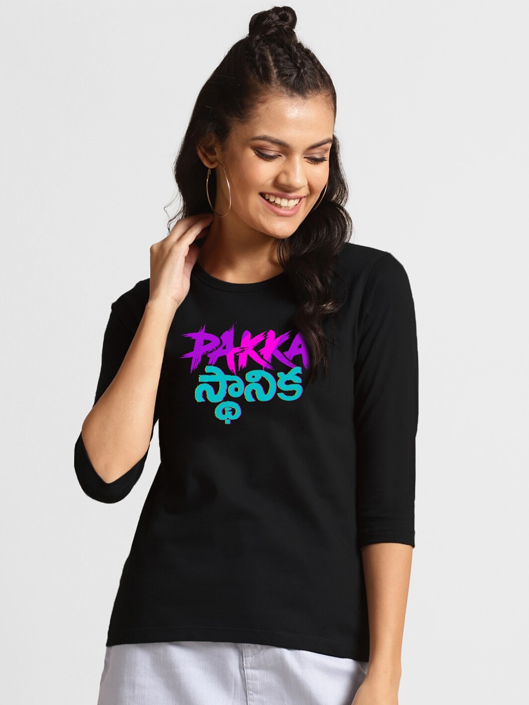 

Bewakoof Women Black & Pink Pakka Local Printed T-shirt