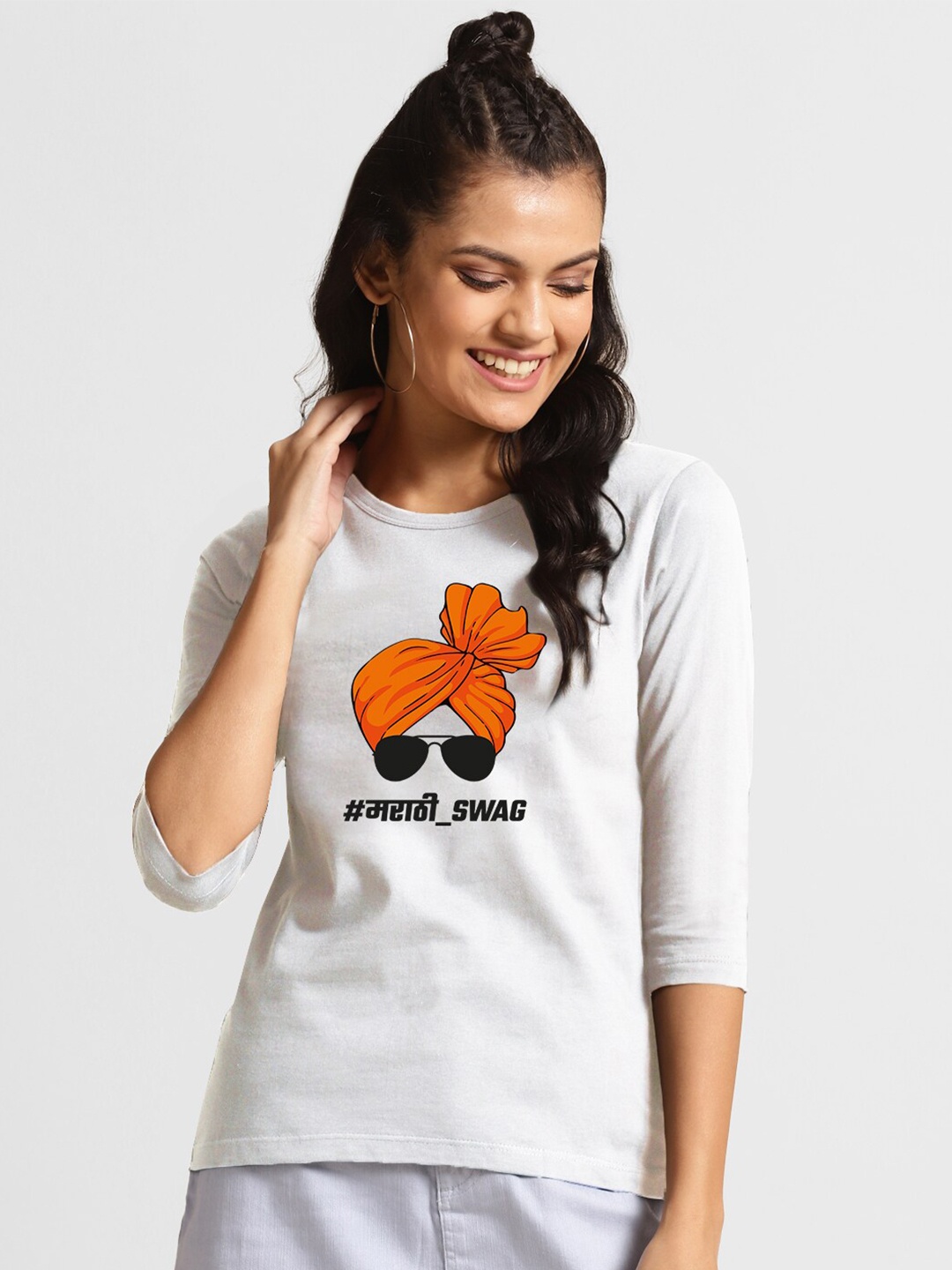 

Bewakoof Women White Printed Applique Loose T-shirt