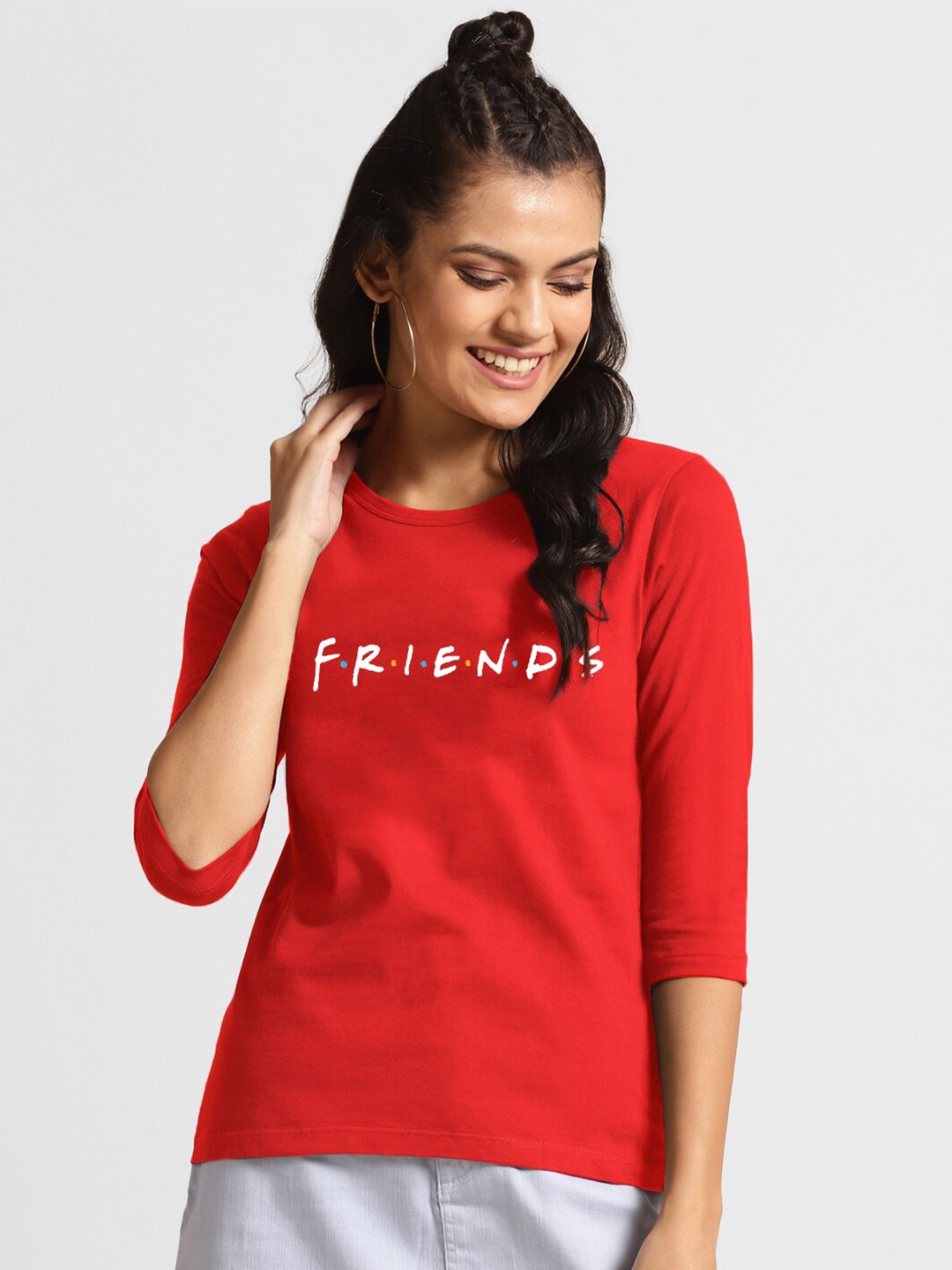 

Bewakoof Women Red Friends Logo Printed T-shirt