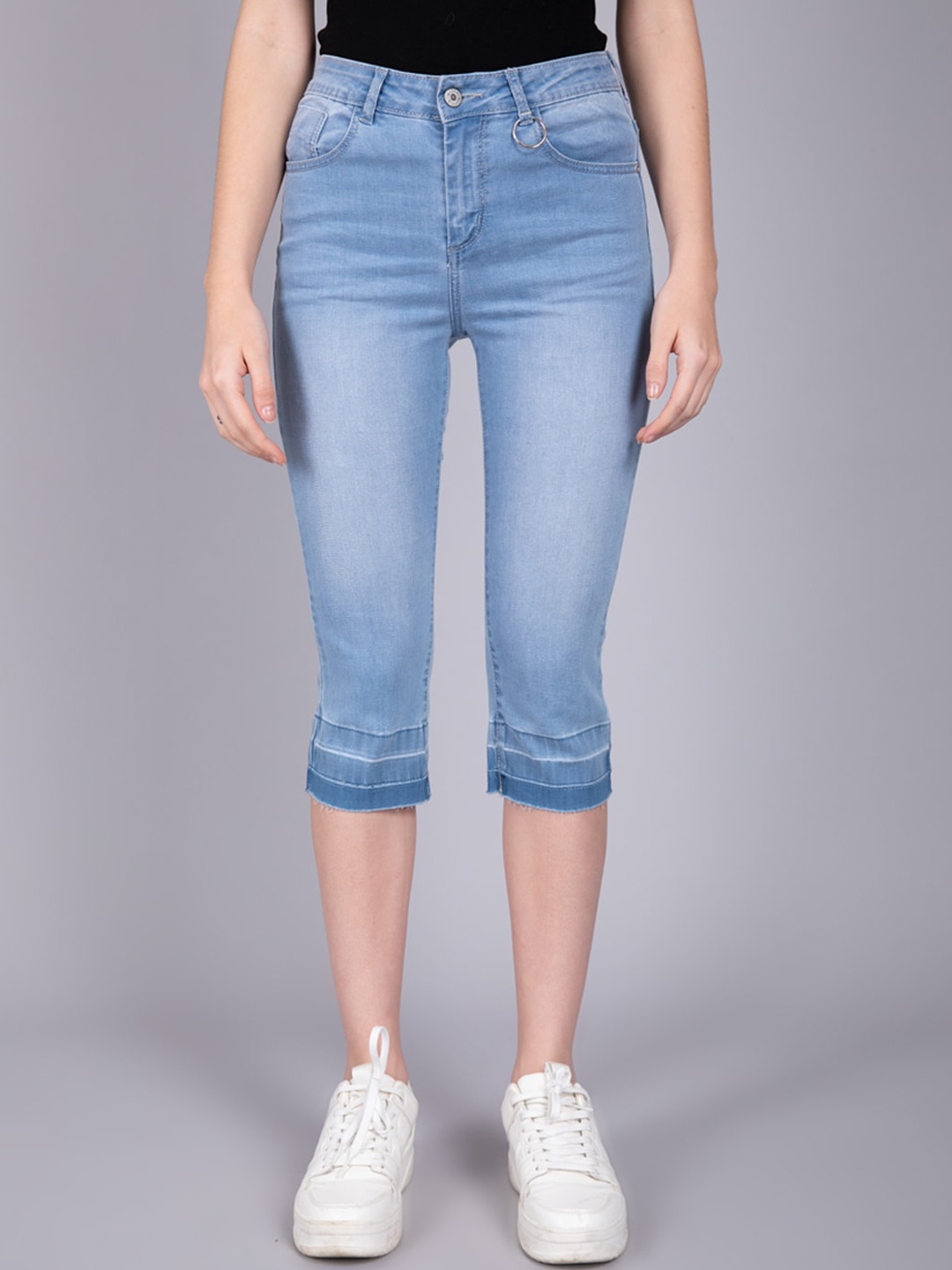 

Madame Women Blue Washed Denim Shorts