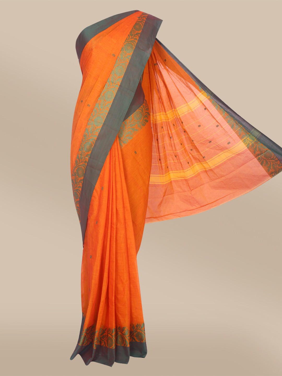 

The Chennai Silks Orange & Grey Woven Design Pure Cotton Fusion Chettinad Saree