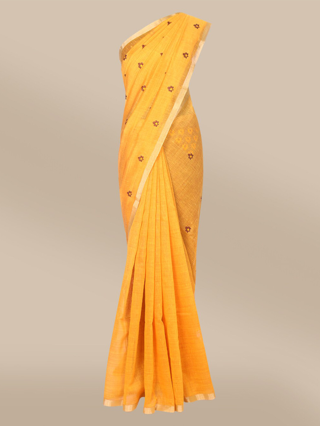 

The Chennai Silks Yellow & Brown Floral Embroidered Saree