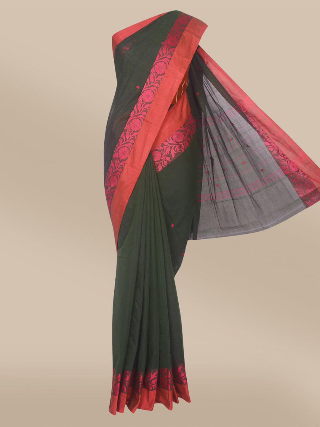 

The Chennai Silks Green & Pink Ethnic Motifs Printed Pure Cotton Chettinad Saree