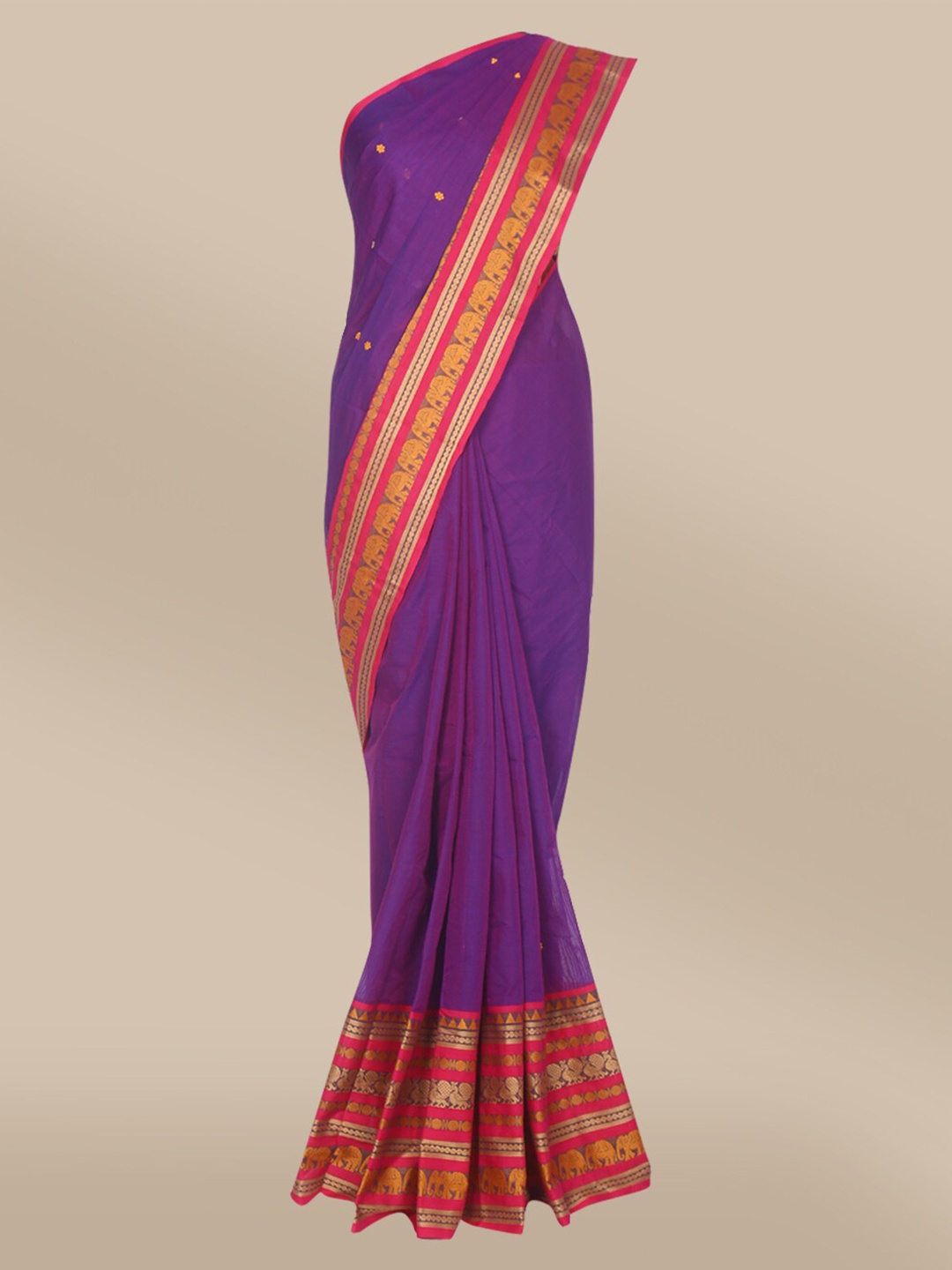 

The Chennai Silks Purple & Pink Ethnic Motifs Pure Cotton Chettinad Saree