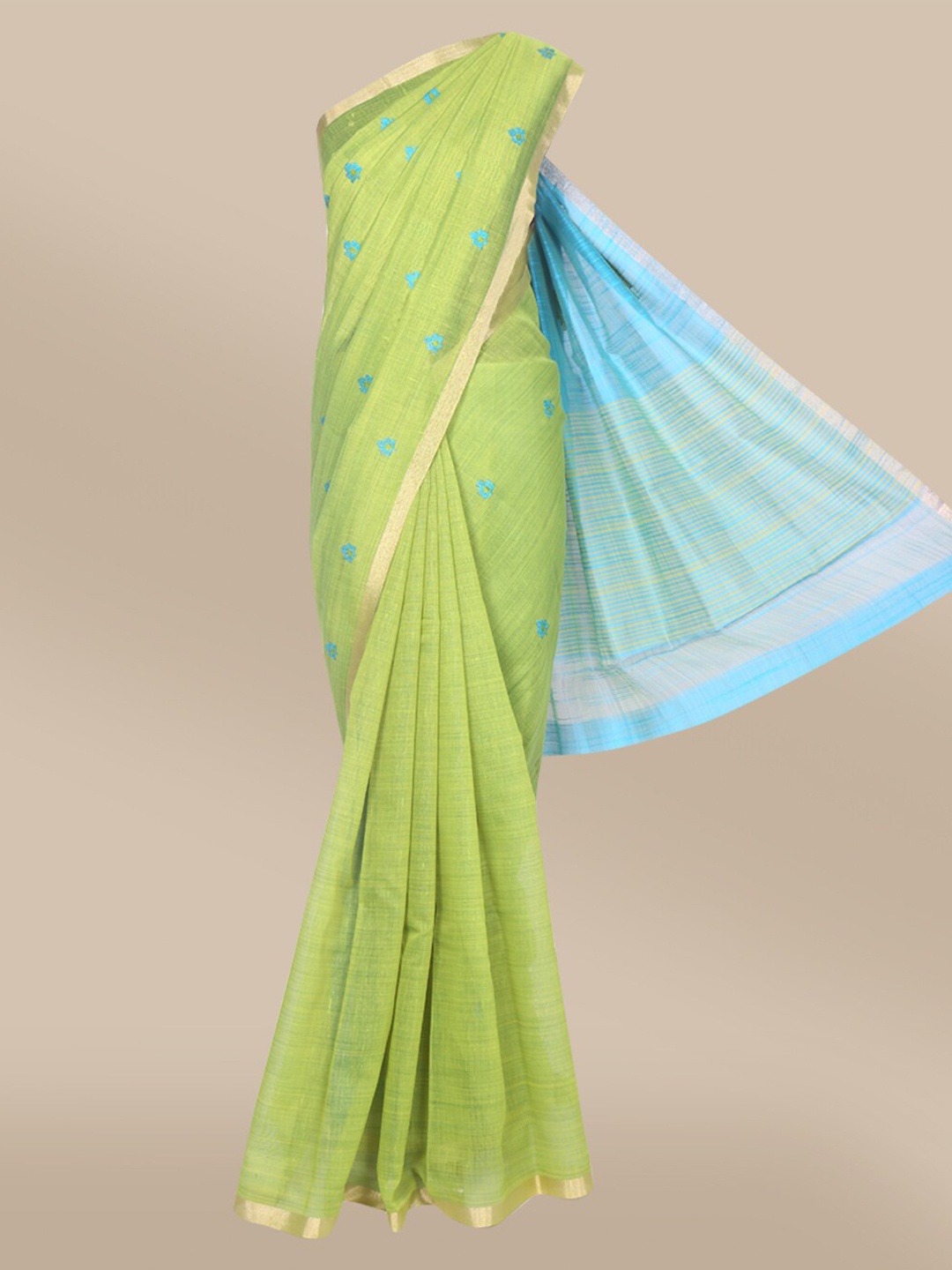 

The Chennai Silks Green & Blue Floral Embroidered Saree