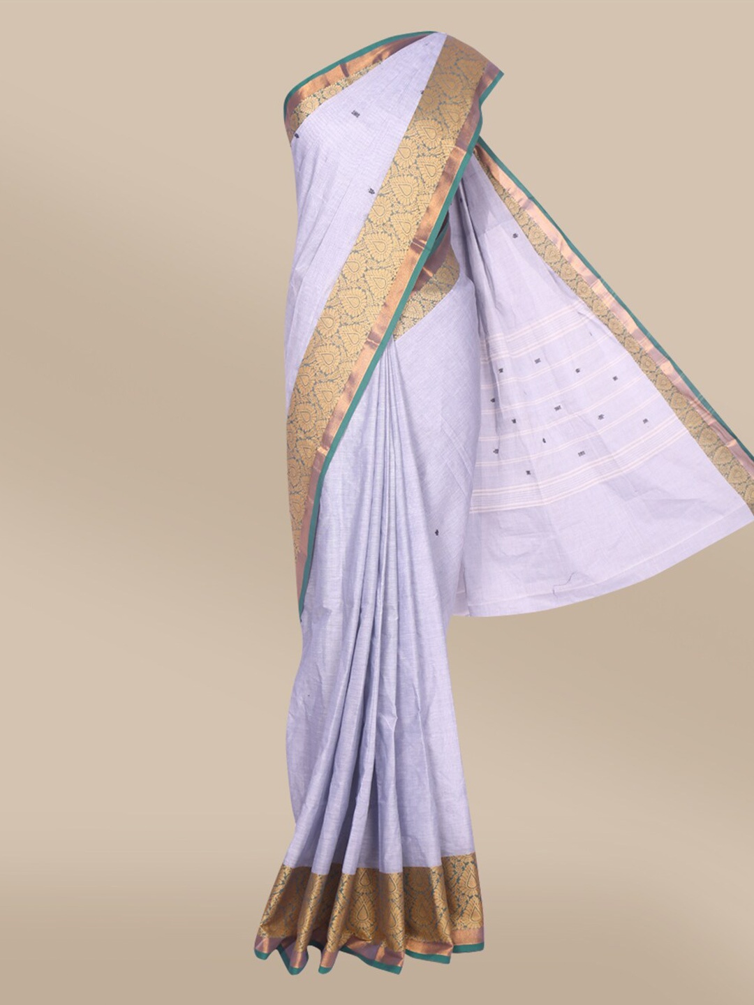 

The Chennai Silks Grey & Beige Zari Pure Cotton Chettinad Saree