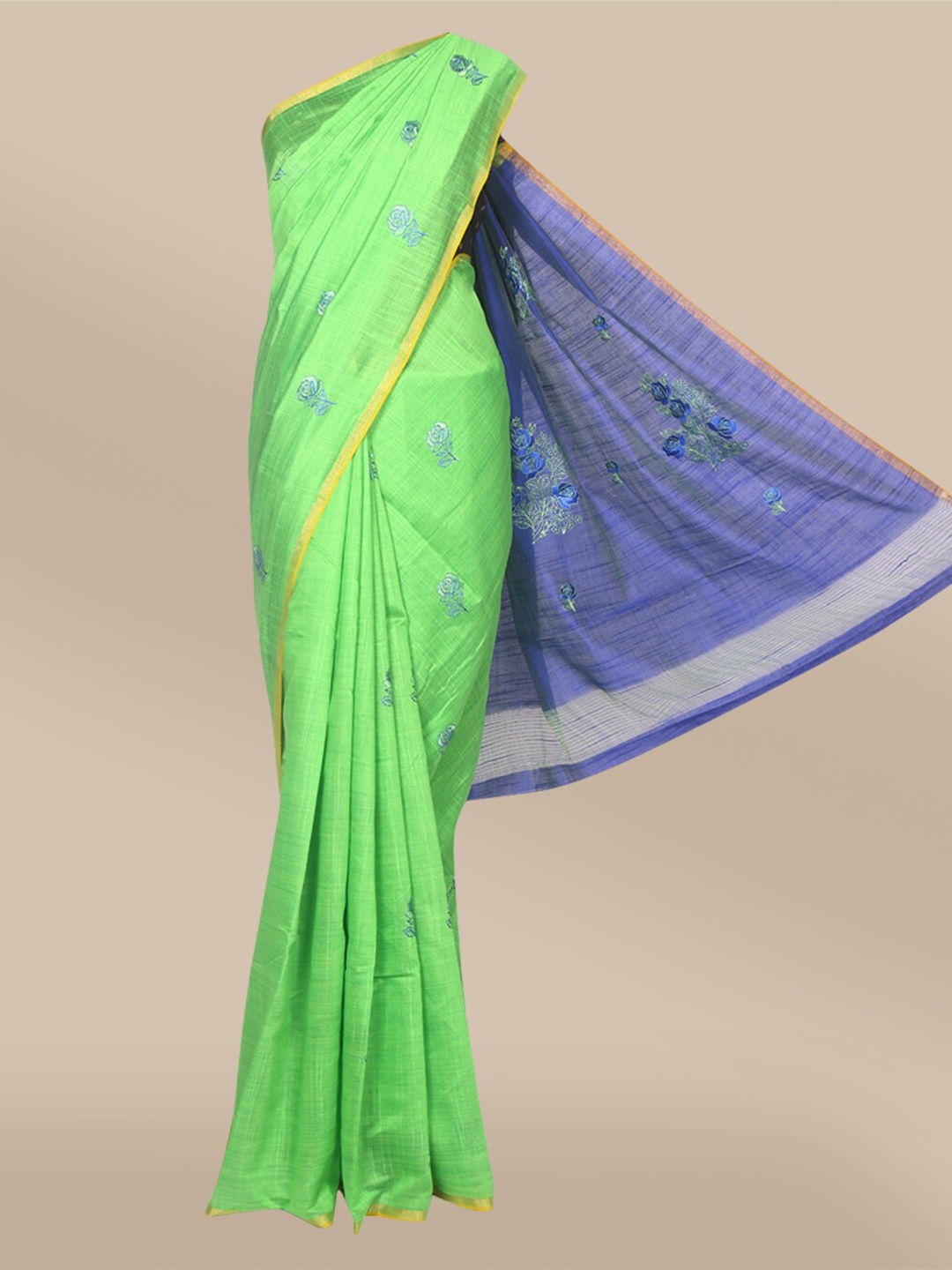 

The Chennai Silks Green & Blue Floral Embroidered Fusion Saree