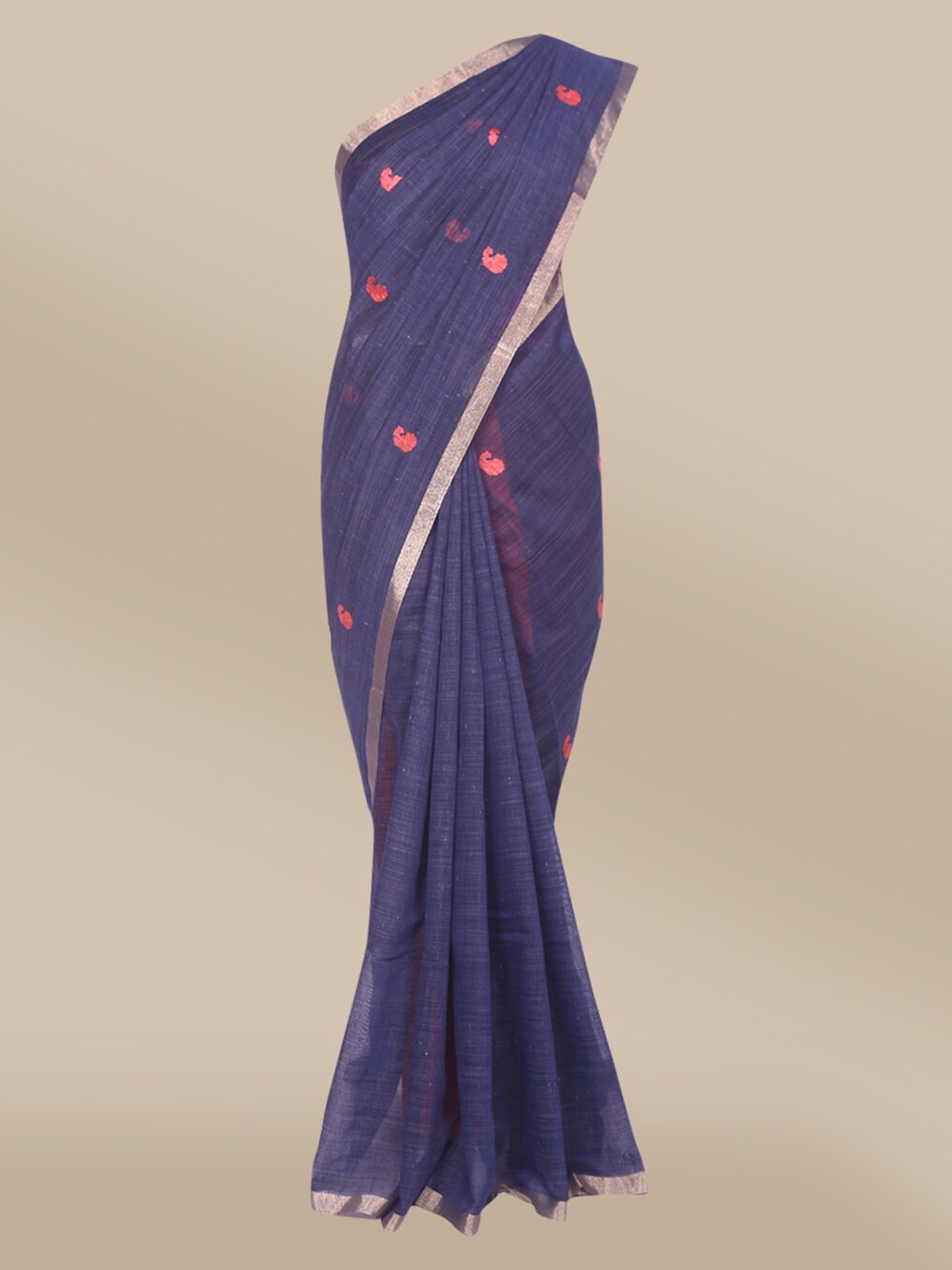 

The Chennai Silks Navy Blue & Red Woven Design Saree