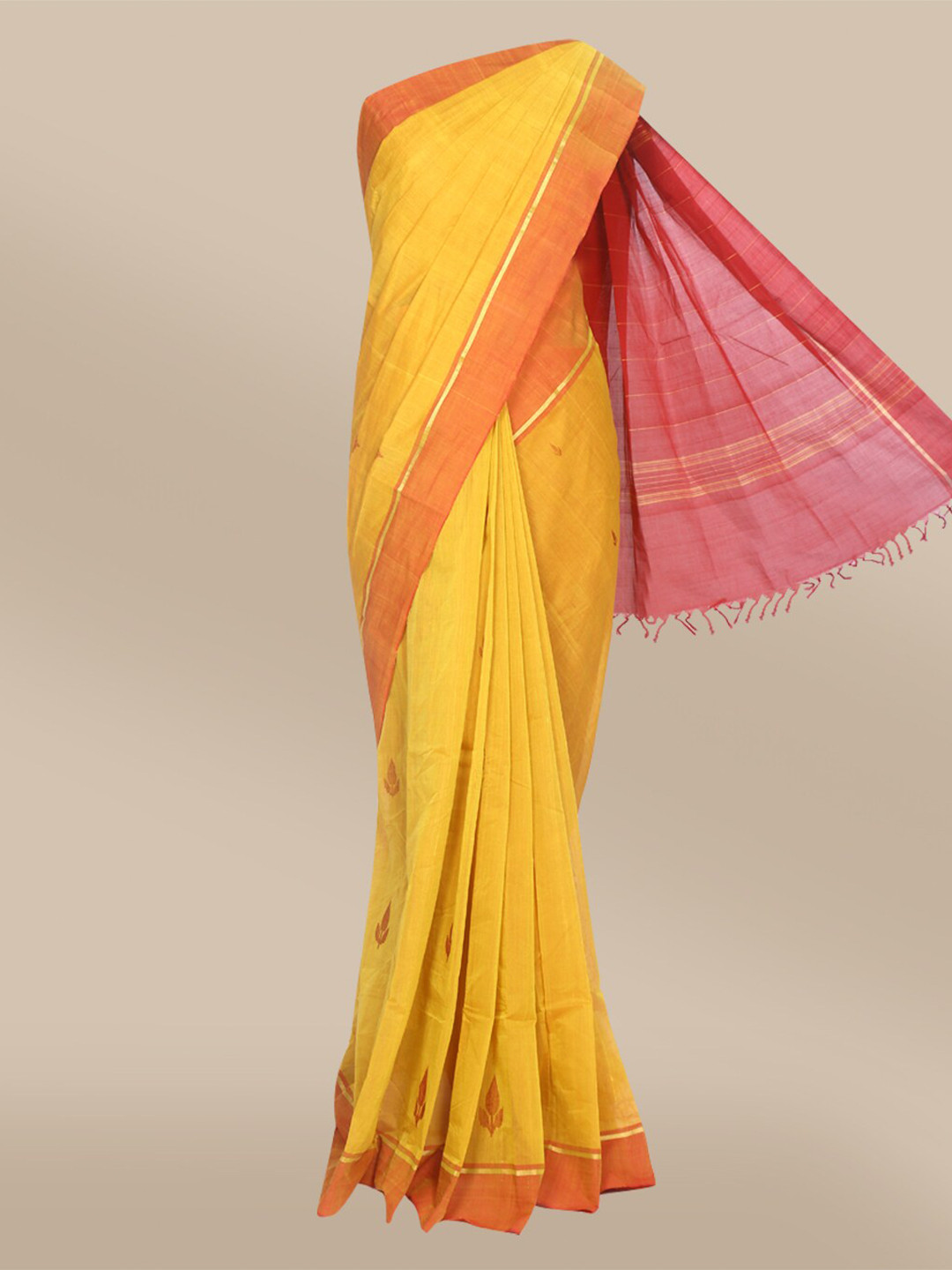 

The Chennai Silks Mustard & Rust Zari Pure Cotton Chettinad Saree