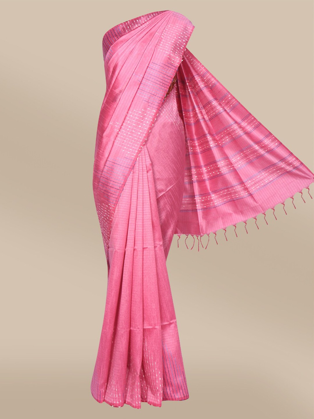 

The Chennai Silks Pink & White Striped Banarasi Saree