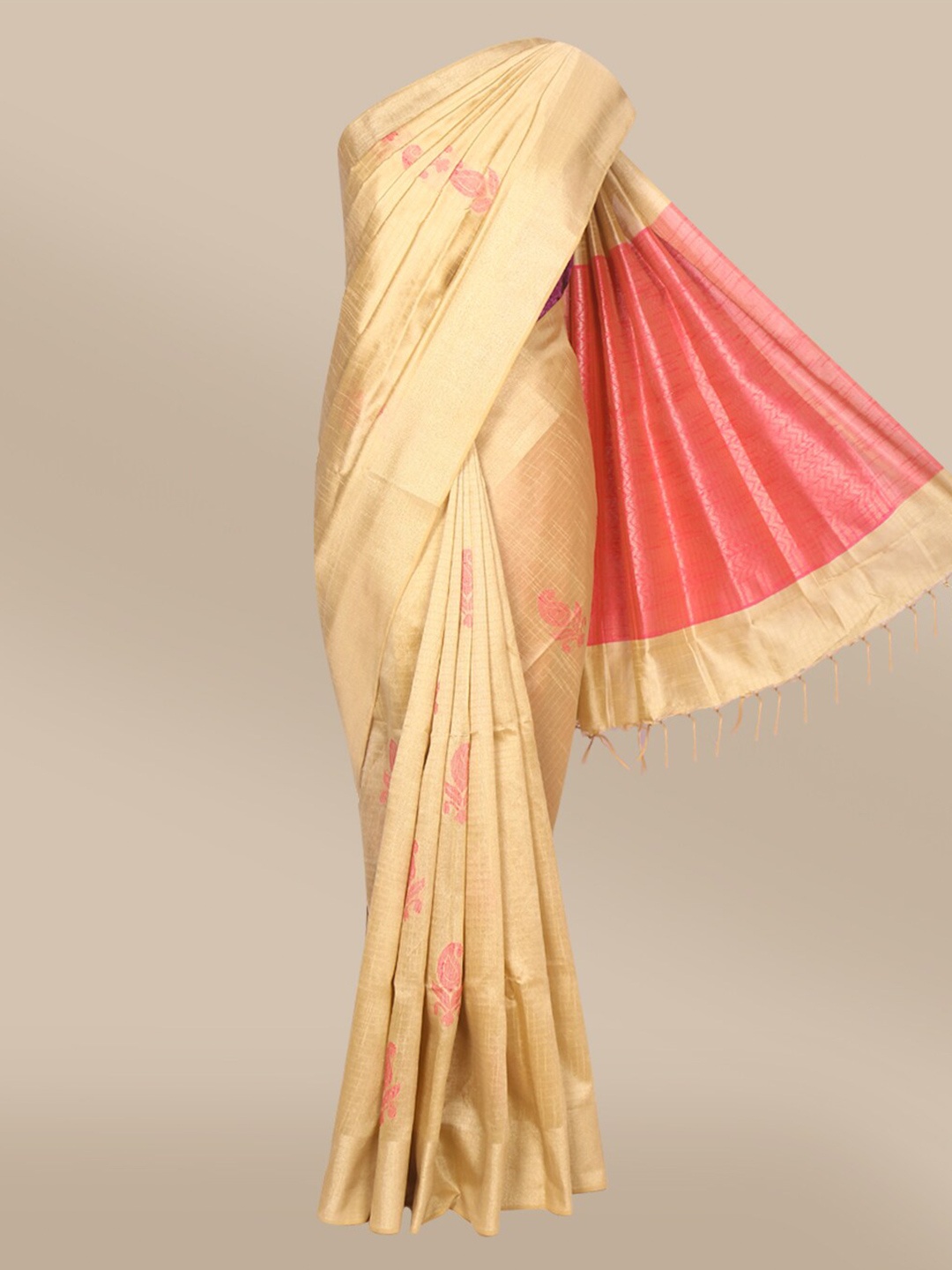 

The Chennai Silks Women Beige Woven Design Dupion Saree