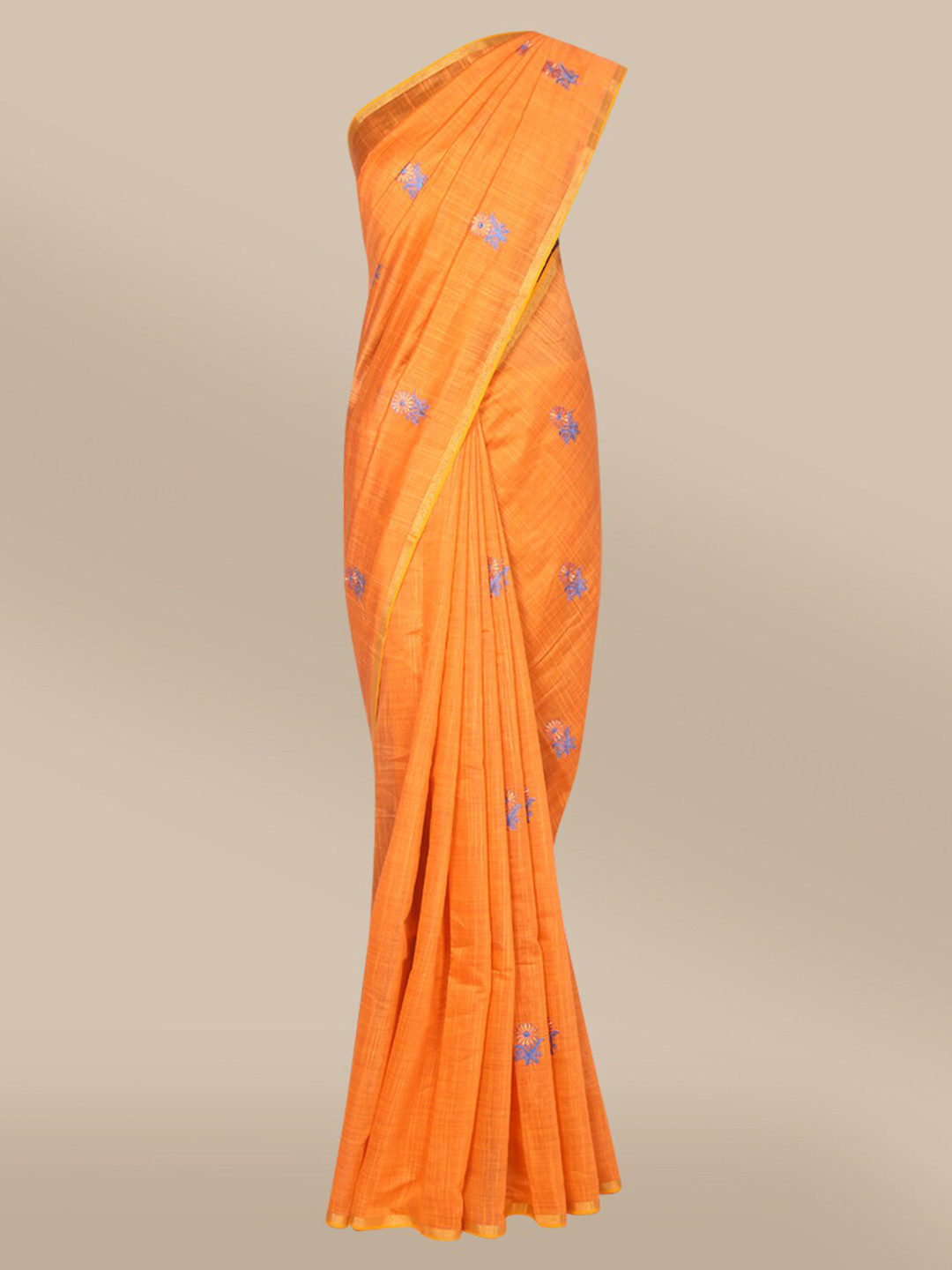 

The Chennai Silks Orange & Blue Floral Embroidered Fusion Saree
