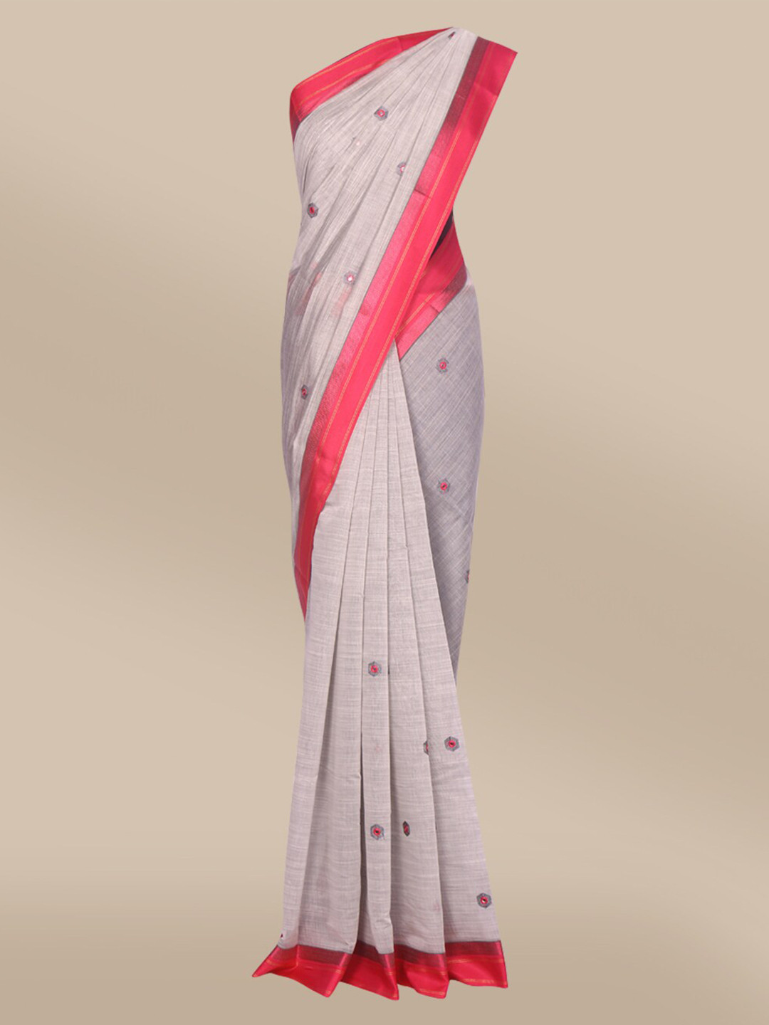 

The Chennai Silks Red & Grey Embroidered Mercerized Cotton Saree
