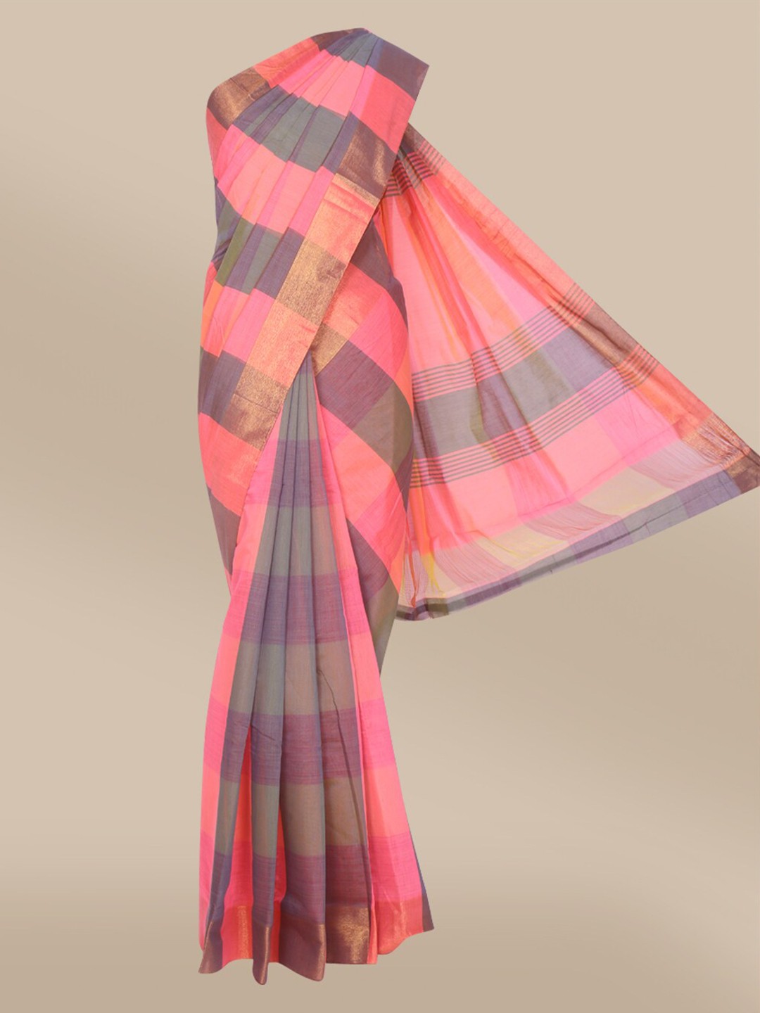 

The Chennai Silks Peach-Coloured & Purple Striped Zari Saree