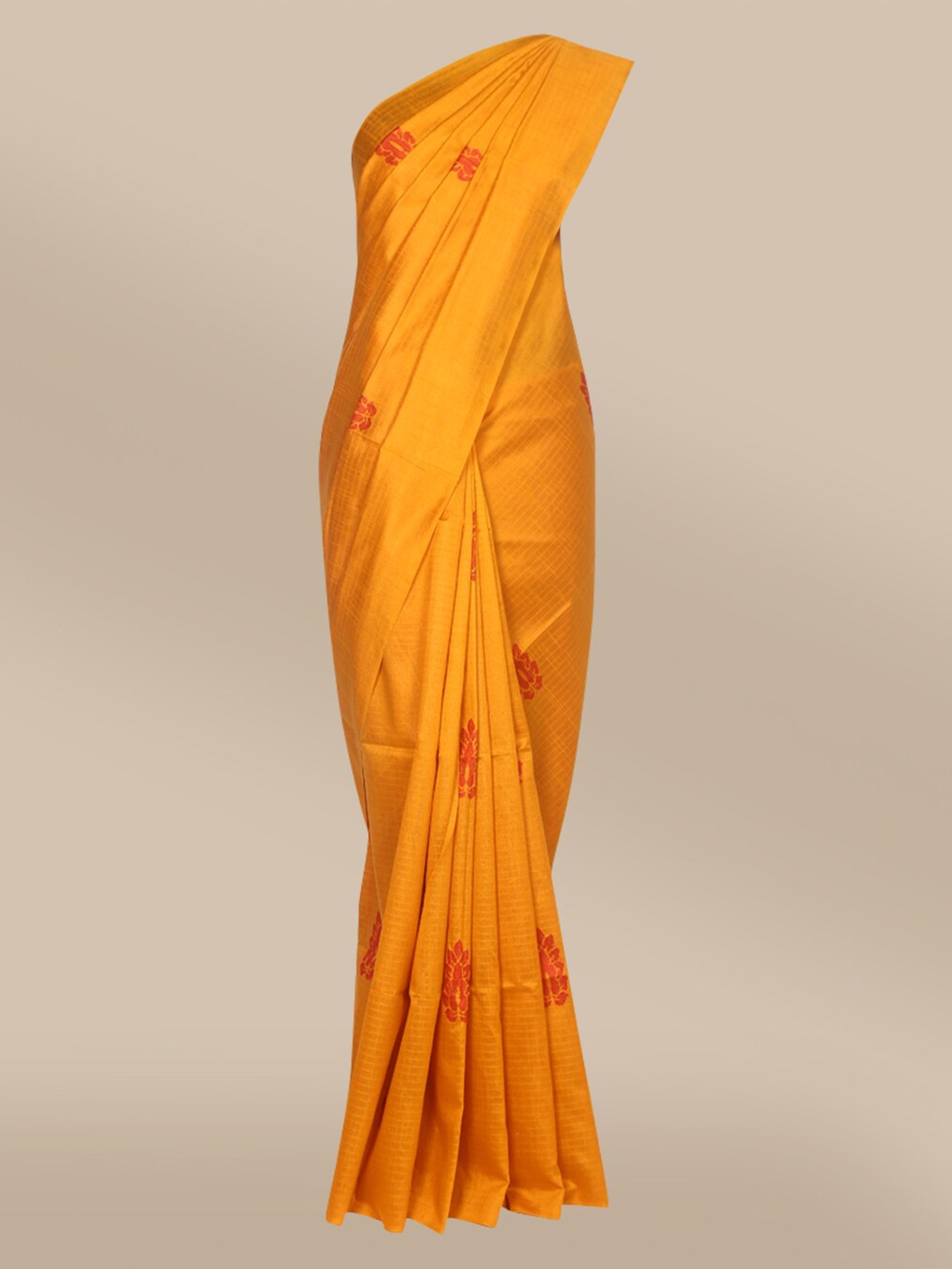 

The Chennai Silks Mustard & Red Woven Design Fusion Banarasi Saree