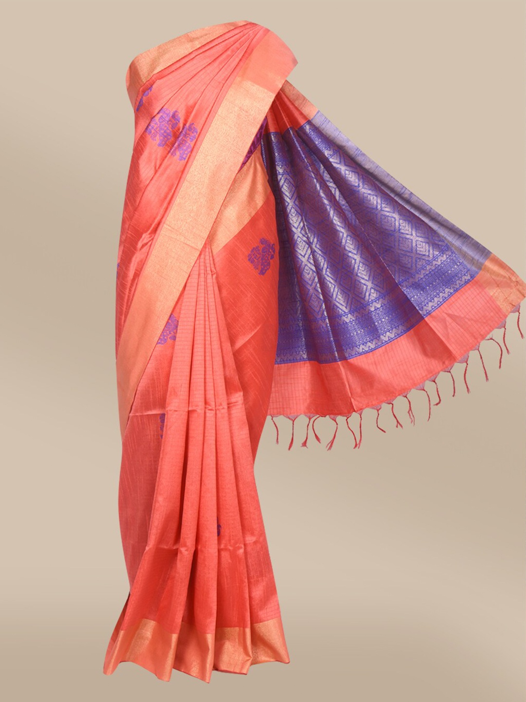 

The Chennai Silks Red & Blue Ethnic Motifs Zari Banarasi Saree