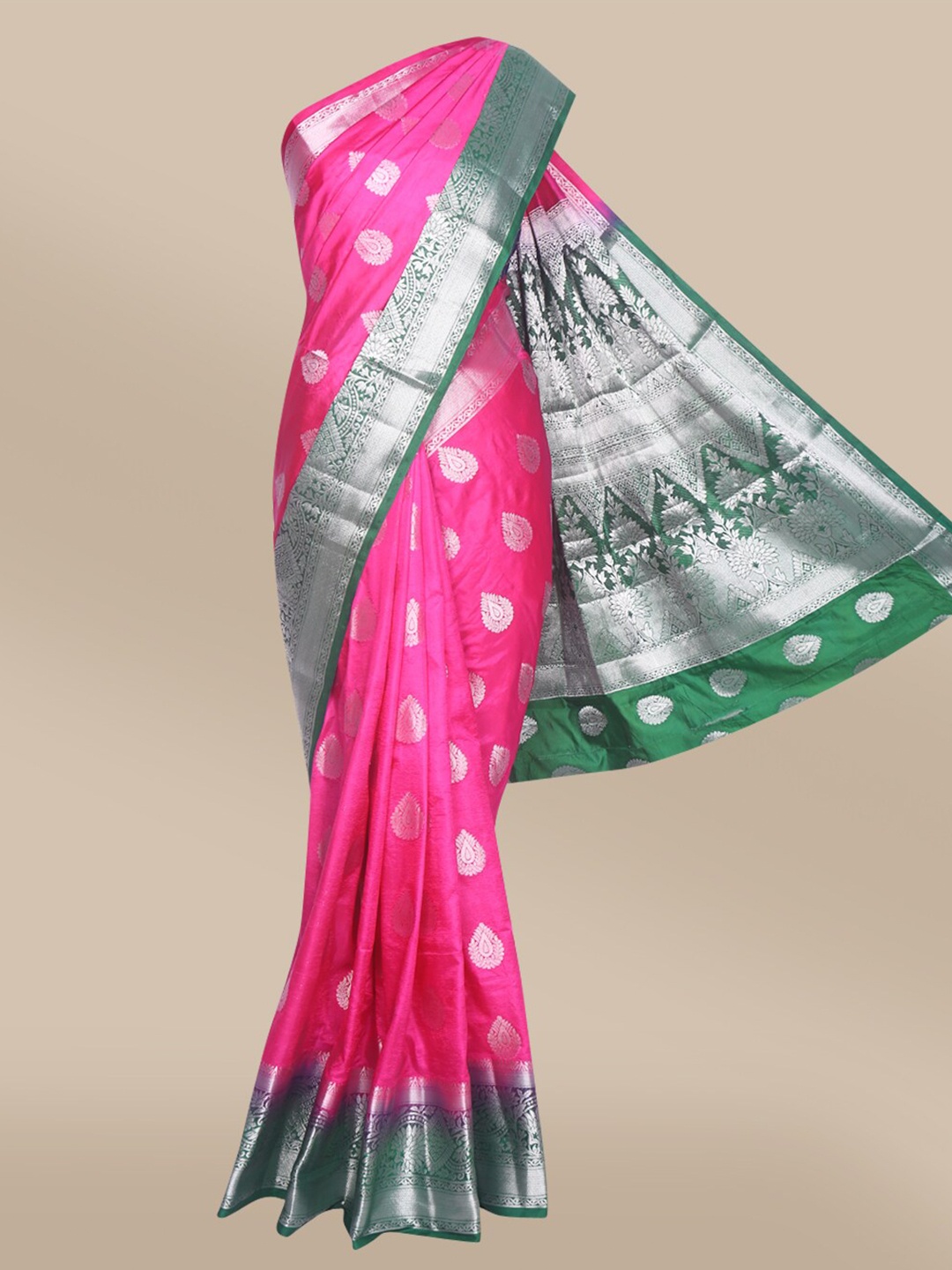 

The Chennai Silks Magenta & Green Ethnic Motifs Fusion Saree