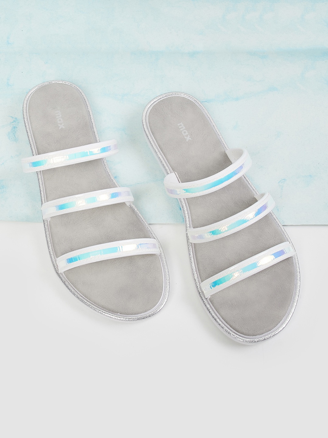 

max Women Grey Colourblocked Open Toe Flats
