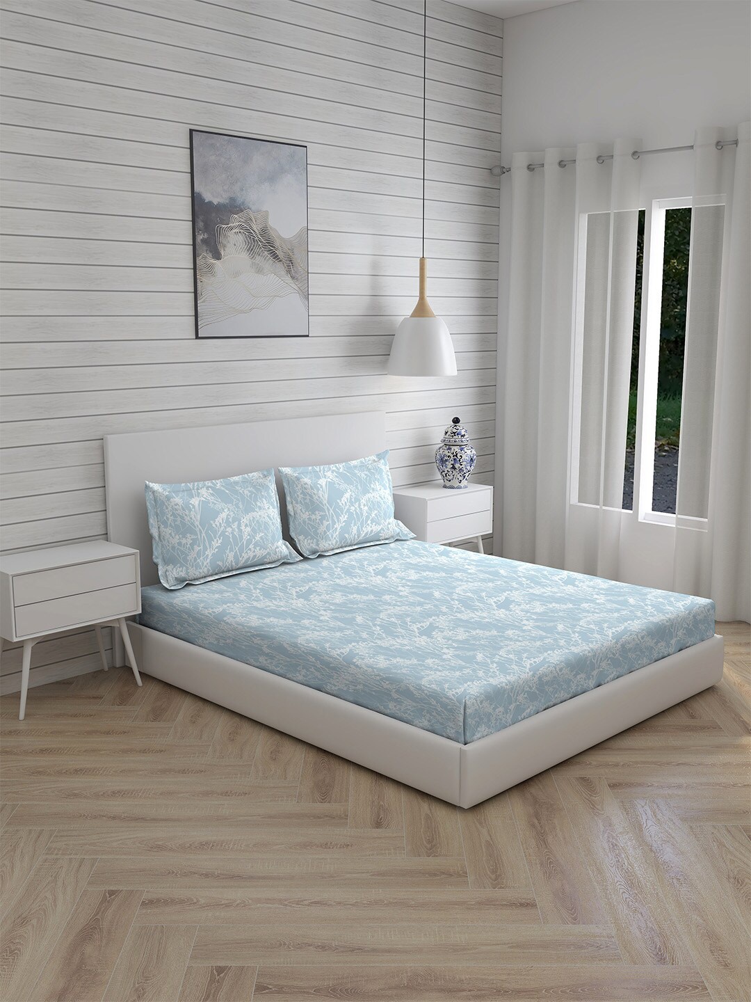 

Boutique Living India TC 300 Teal Printed Double Bedsheet with 2 Pillow Covers