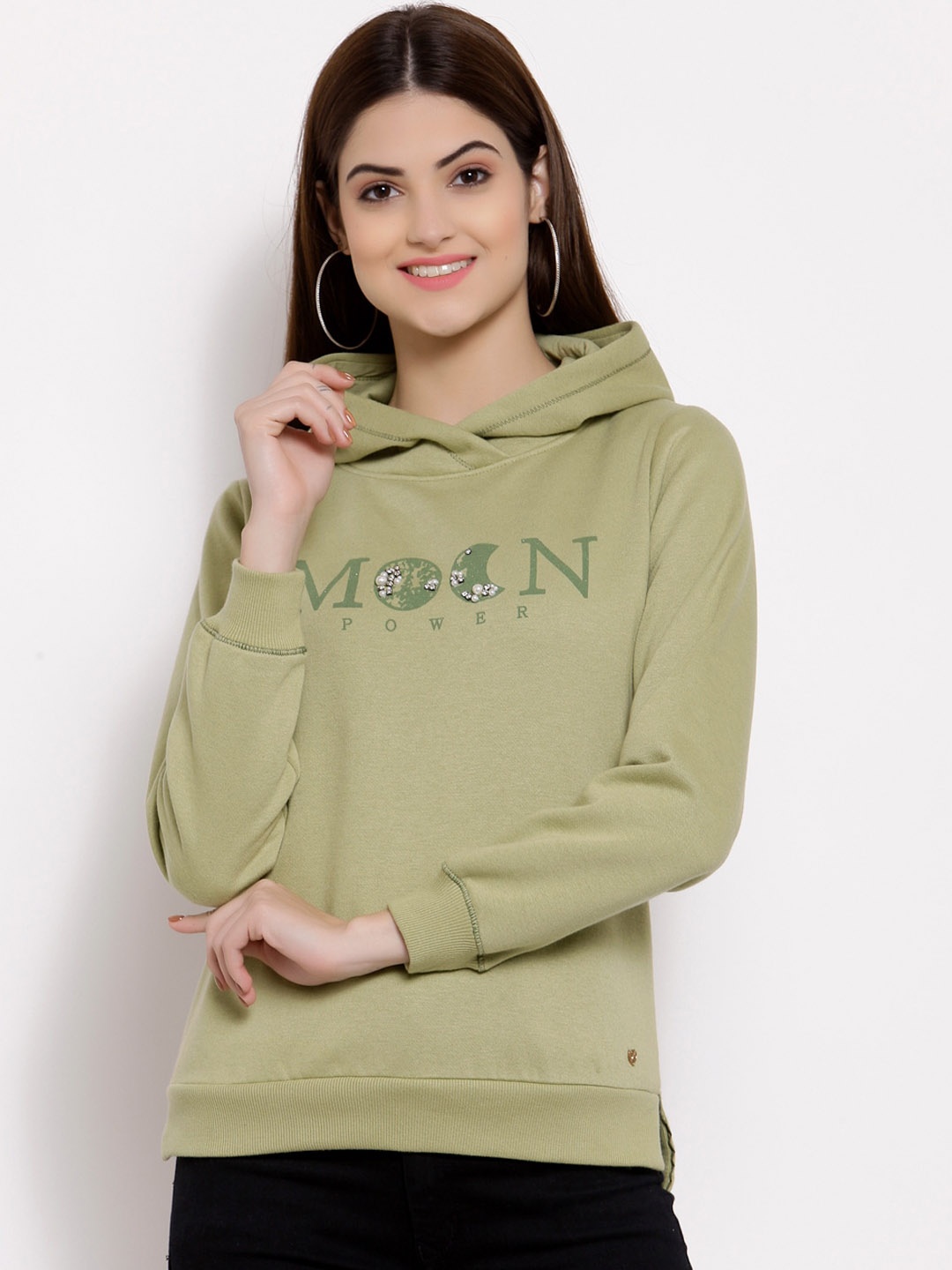 

Juelle Women Green Printed Hooded Sweatshirt