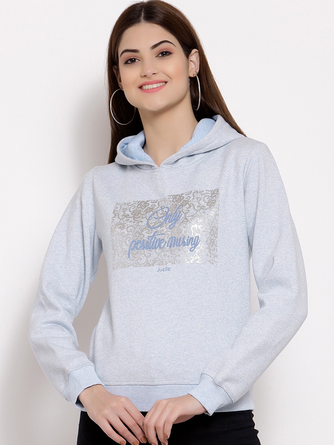 

Juelle Women Blue Printed Hooded Sweatshirt