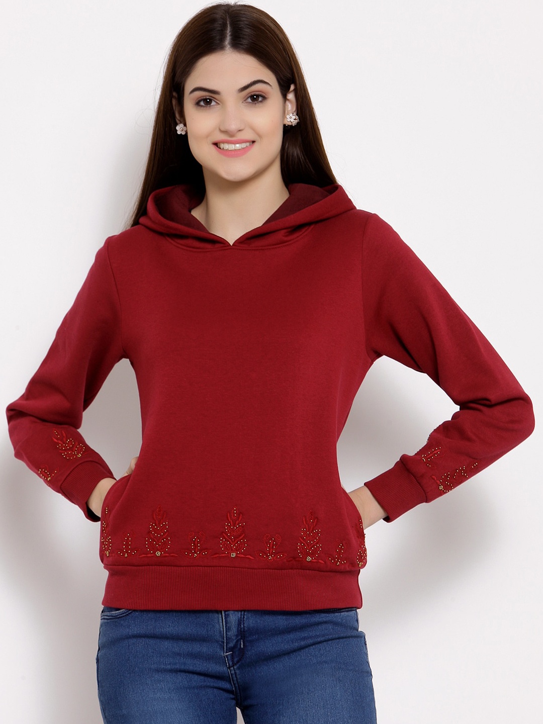 

Juelle Women Maroon Hooded Sweatshirt