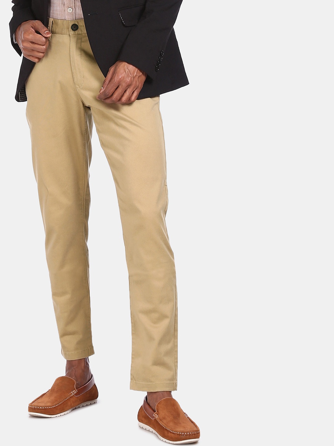 

AD By Arvind Men Camel Brown Solid Mid Rise regular Fit Chinos