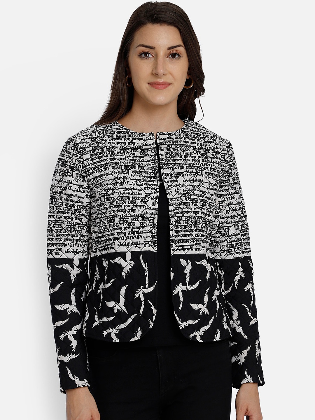 

Yaadleen Women Black Printed Tailored Jacket