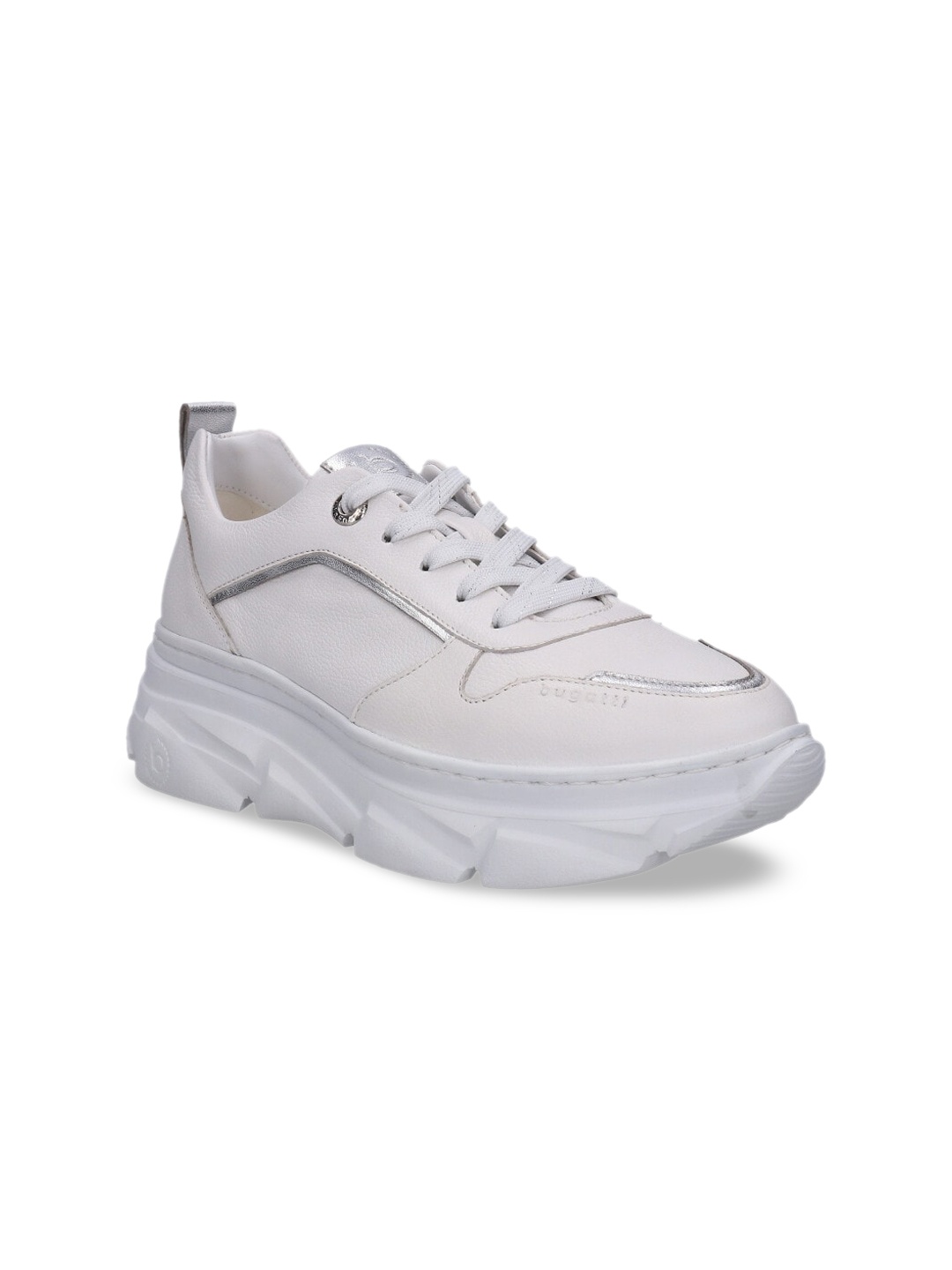 

Bugatti Nava Women White Leather Sneakers with Silver-Toned Trimmings