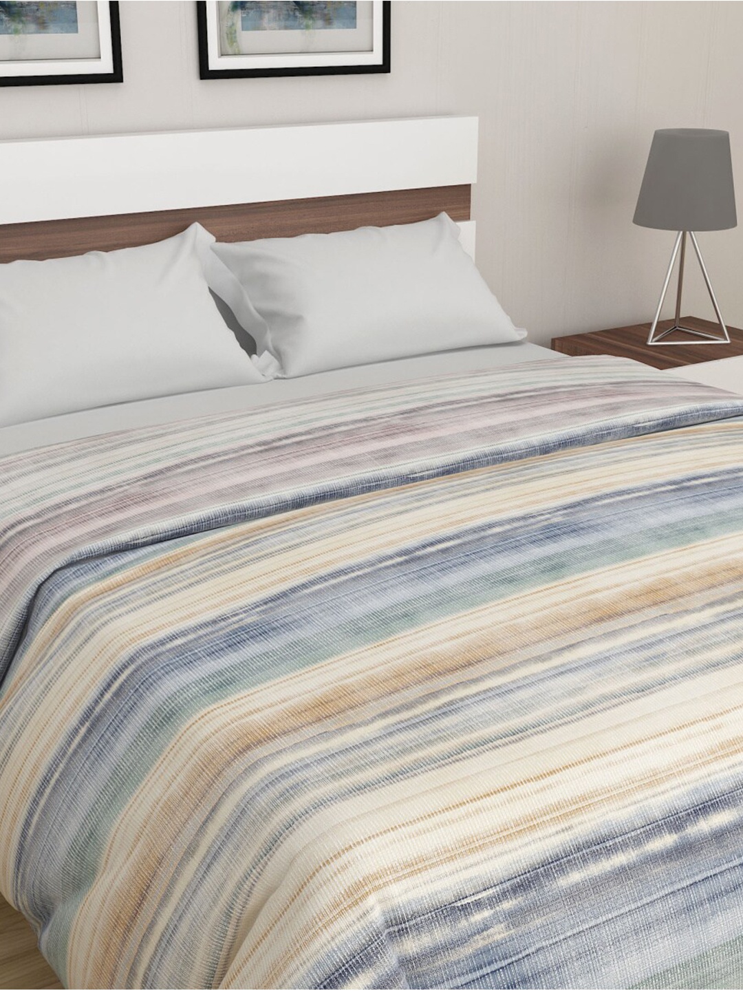

Home Centre White & Blue Striped Single Bedsheet with Pillow Covers