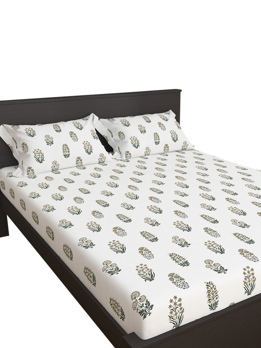 

Home Centre White & Beige Floral King Bedsheet with 2 Pillow Covers