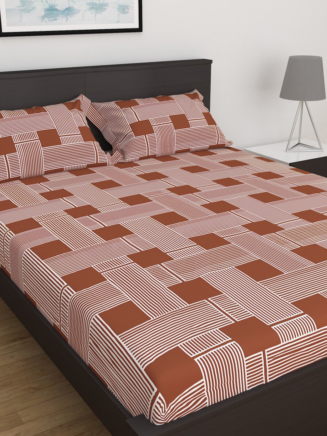 

Home Centre Brown & White Geometric 3 King Bedsheet with 2 Pillow Covers