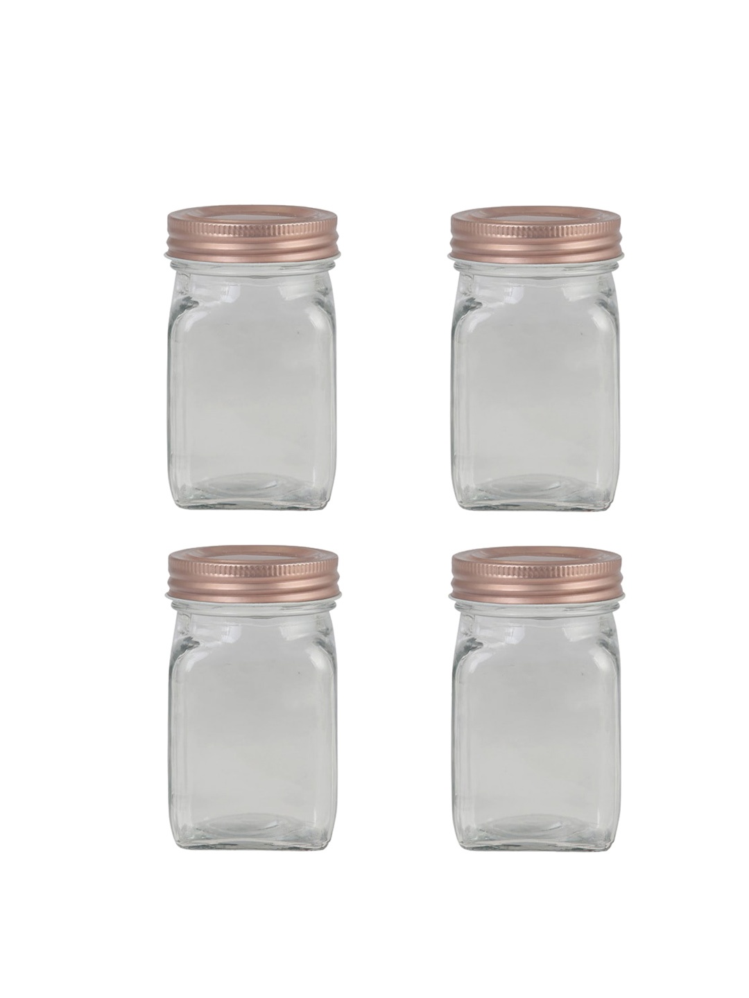 

Home Centre Set Of 4 Transparent Solid Glass Jar With Lid