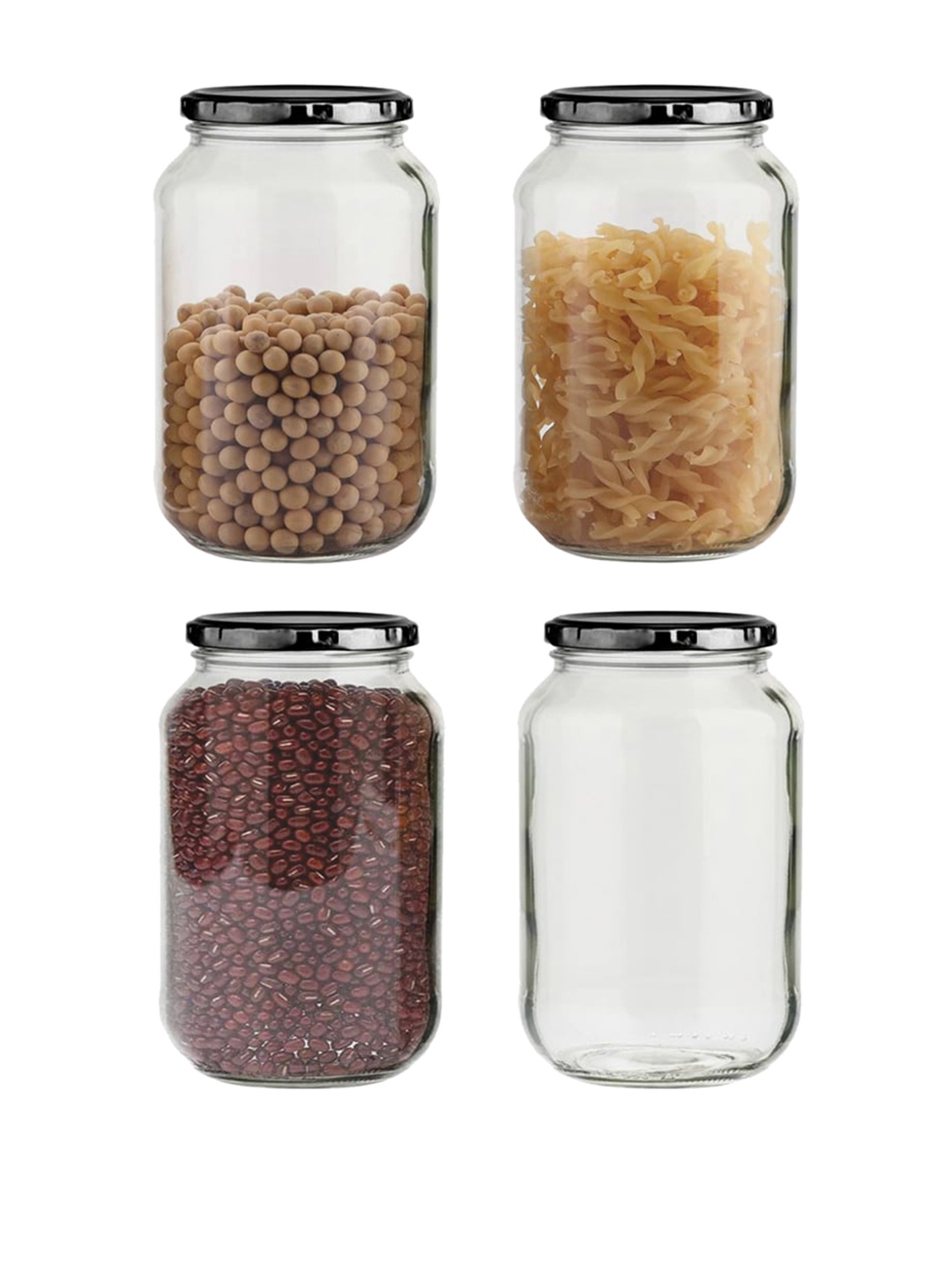 

Home Centre Set Of 4 Transparent Solid Glass Jar With Lid