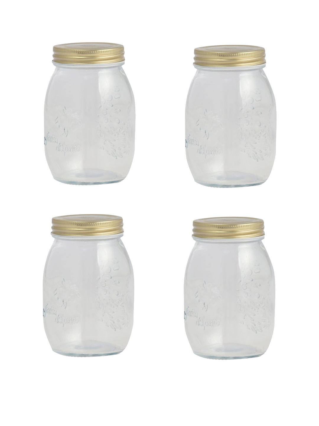 

Home Centre Set Of 4 Transparent Solid Glass Jar With Lid